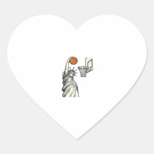 Liberty Basketball Dunk Vintage Engraving Design_1 Heart Sticker