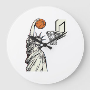 Liberty Basketball Dunk Vintage Engraving Design_1 Large Clock