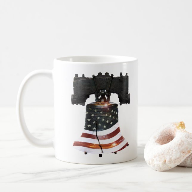 Liberty Bell with American Flag Coffee Mug (With Donut)