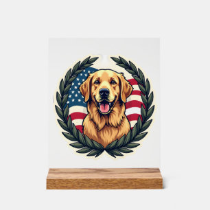 Liberty Golden Retriever Vintage Patriotic Tee 4 Acrylic Sign