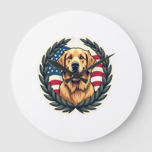 Liberty Golden Retriever Vintage Patriotic Tee 4 Large Clock