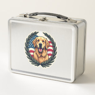 Liberty Golden Retriever Vintage Patriotic Tee 4 Metal Lunch Box
