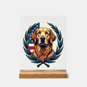 Liberty Golden Retriever Vintage Patriotic Tee Acrylic Sign