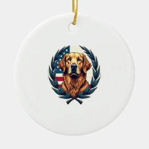 Liberty Golden Retriever Vintage Patriotic Tee Ceramic Ornament