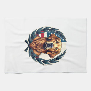 Liberty Golden Retriever Vintage Patriotic Tee Kitchen Towel