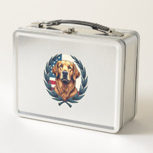 Liberty Golden Retriever Vintage Patriotic Tee Metal Lunch Box