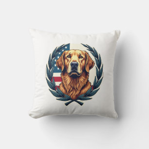 Liberty Golden Retriever Vintage Patriotic Tee Throw Pillow