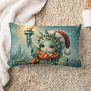 Liberty Lights Up Christmas Cute Winter Statue Lumbar Pillow
