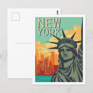 Liberty New York Famous Travel Place Illustration Postcard