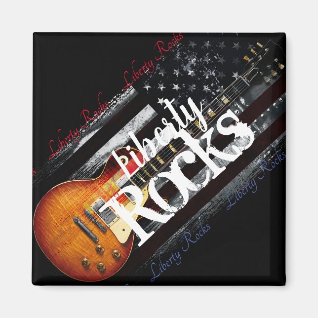 LIBERTY ROCKS Vintage American Flag Magnet (Front)