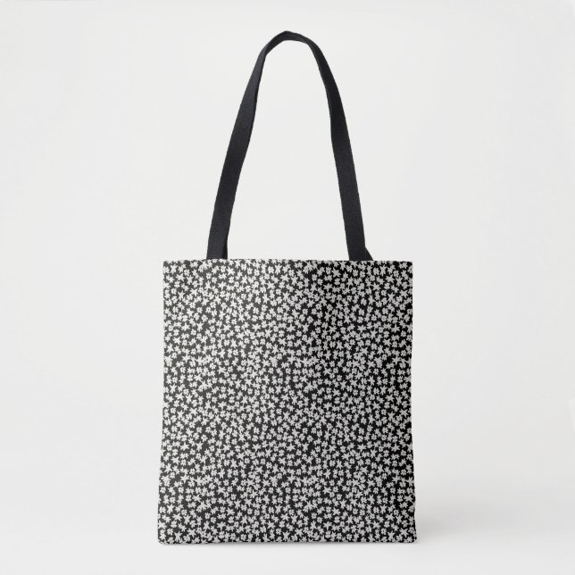 Liberty small white flowers black tote bag (Front)