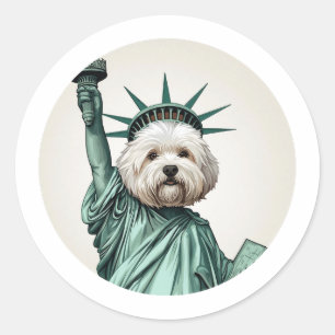 Liberty Statue–Inspired Maltese Art  Classic Round Sticker