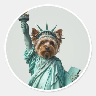 Liberty Statue–Inspired Yorkshire Terrier Art  Classic Round Sticker