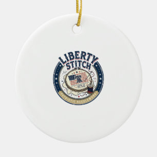 Liberty Stitch Patriotic Patriotic Embroidery Need Ceramic Ornament