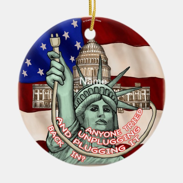 Liberty Unplug USA Ceramic Ornament (Front)