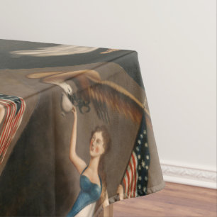 Liberty Woman Eagle American Flag USA Oil Painting Tablecloth