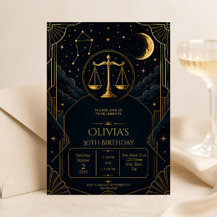 Libra 30th Birthday Invitation   Dark Art Deco