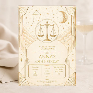 Libra 50th Birthday Invitation Elegant Gold