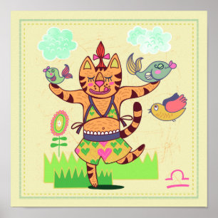 Libra Cat Zodiac Nursery Print