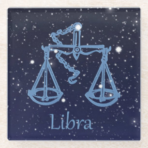 Libra Constellation and Zodiac Sign with Stars Glass Coaster