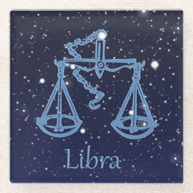Libra Constellation and Zodiac Sign with Stars Glass Coaster (Front)