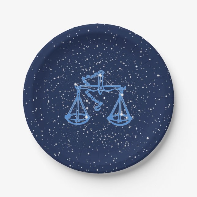 Libra Constellation and Zodiac Sign with Stars Paper Plate (Front)