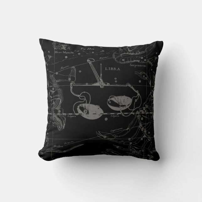 Libra Constellation Hevelius 1690 Engraving Style Throw Pillow (Front)