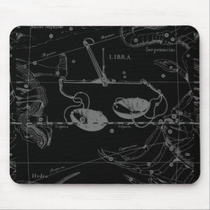 Libra Constellation Hevelius 1690 Map on Black Mouse Pad