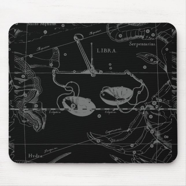 Libra Constellation Hevelius 1690 Map on Black Mouse Pad (Front)