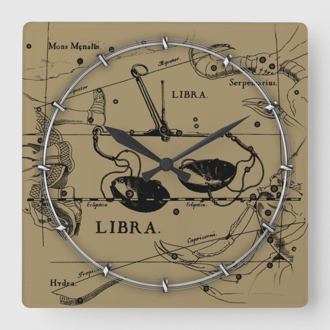 Libra Constellation Map Hevelius 1690 Decor Square Wall Clock (Front)