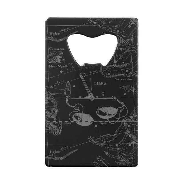 Libra Constellation Map Hevelius 1690 on Black Wallet Bottle Opener (Back)