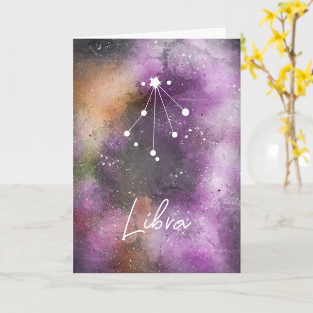 Libra Constellation Zodiac Purple Galaxy Card (Yellow Flower)