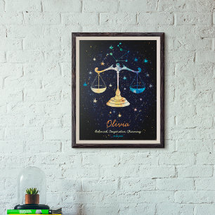 Libra Constellation Zodiac Watercolor Stars Galaxy Poster