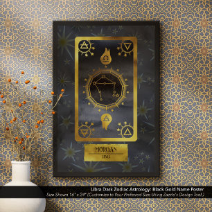Libra Dark Zodiac Astrology: Black Gold Name Poster