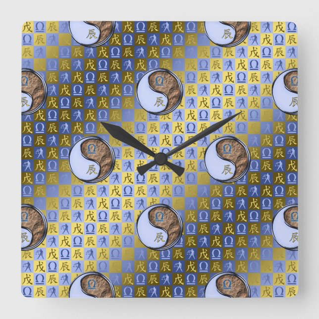 Libra & Earth Dragon Square Wall Clock (Front)