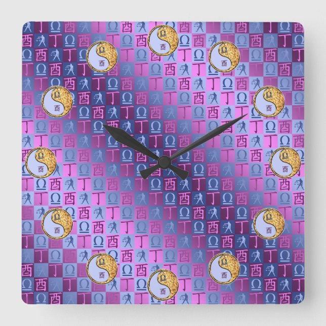Libra & Fire Rooster Square Wall Clock (Front)