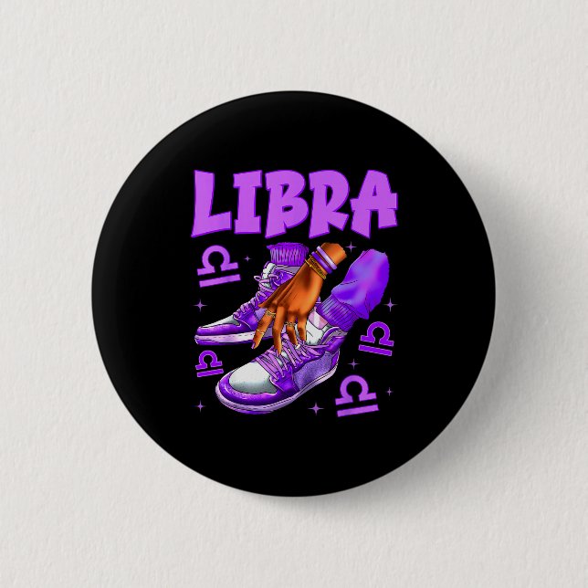 Libra Girl Birthday Black Woman Sneakers Zodiac Si 2 Inch Round Button (Front)