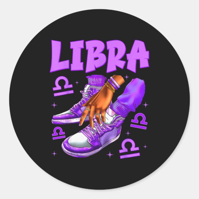Libra Girl Birthday Black Woman Sneakers Zodiac Si Classic Round Sticker (Front)