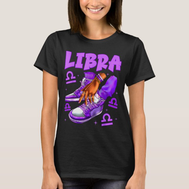 Libra Girl Birthday Black Woman Sneakers Zodiac Si T-Shirt (Front)