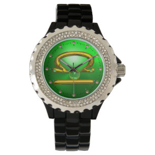 LIBRA GOLD ZODIAC BIRTHDAY JEWEL,Green Emerald Watch