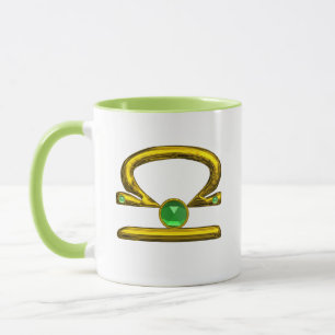 LIBRA  GOLD ZODIAC BIRTHDAY JEWELS WITH EMERALD MUG