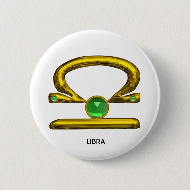 LIBRA Gold Zodiac Birthday Sign 2 Inch Round Button (Front)