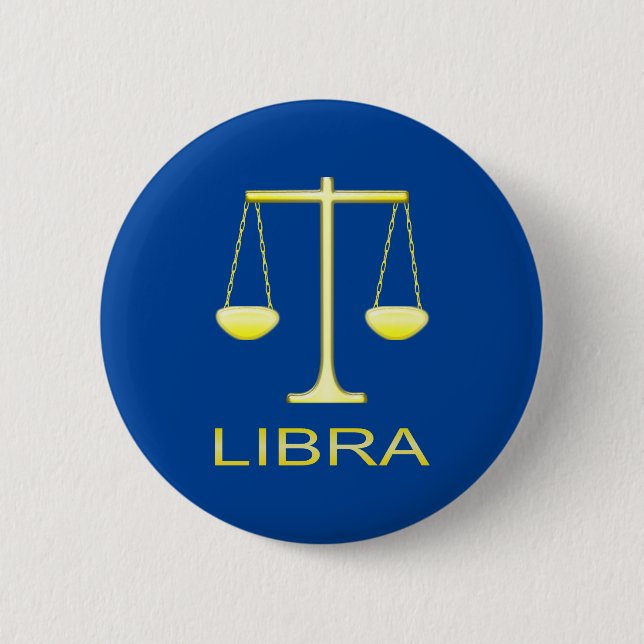 Libra Golden Scales Star Sign 2 Inch Round Button (Front)