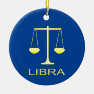 Libra Golden Scales Star Sign Custom Name Ceramic Ornament