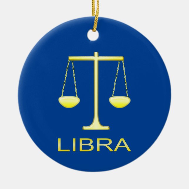Libra Golden Scales Star Sign Custom Name Ceramic Ornament (Front)