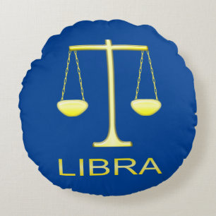 Libra Golden Scales Star Sign Custom Round Pillow