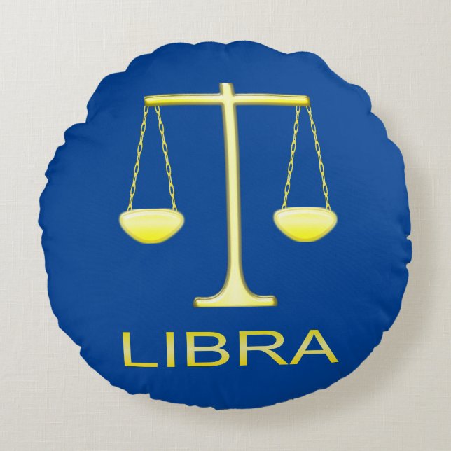 Libra Golden Scales Star Sign Custom Round Pillow (Front)