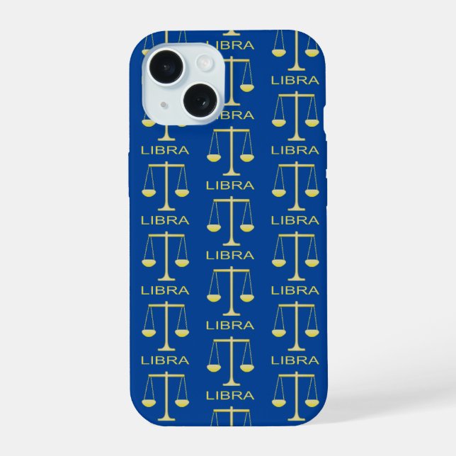 Libra Golden Scales Star Sign Patterned iPhone 15 Case (Back)