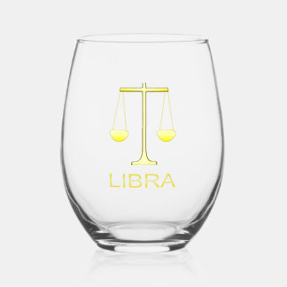 Libra Golden Scales Star Sign Stemless Wine Glass