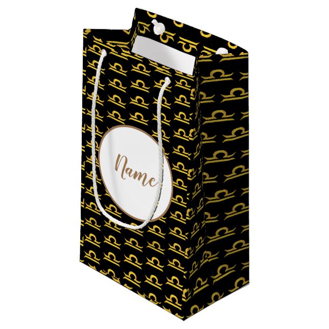 Libra  Golden Zodiac Sign Personalized Small Gift Bag (Front Angled)